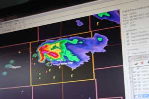 radar image on storm chaser laptop